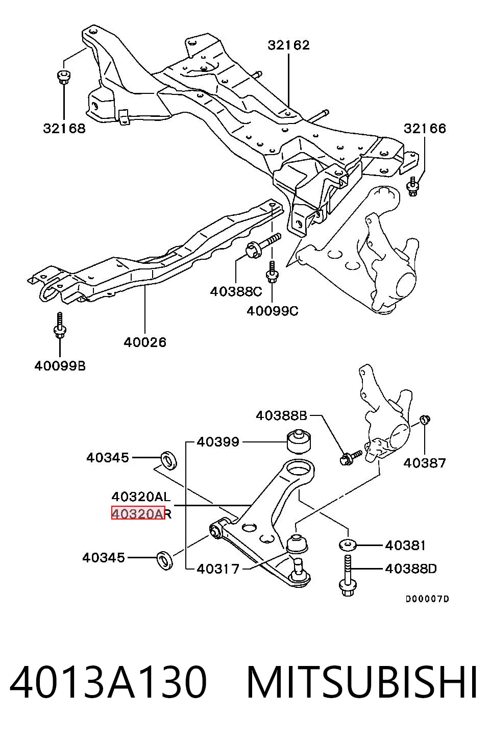 4013A130 Mitsubishi Wahacz zawieszenia przedniego dolny prawy