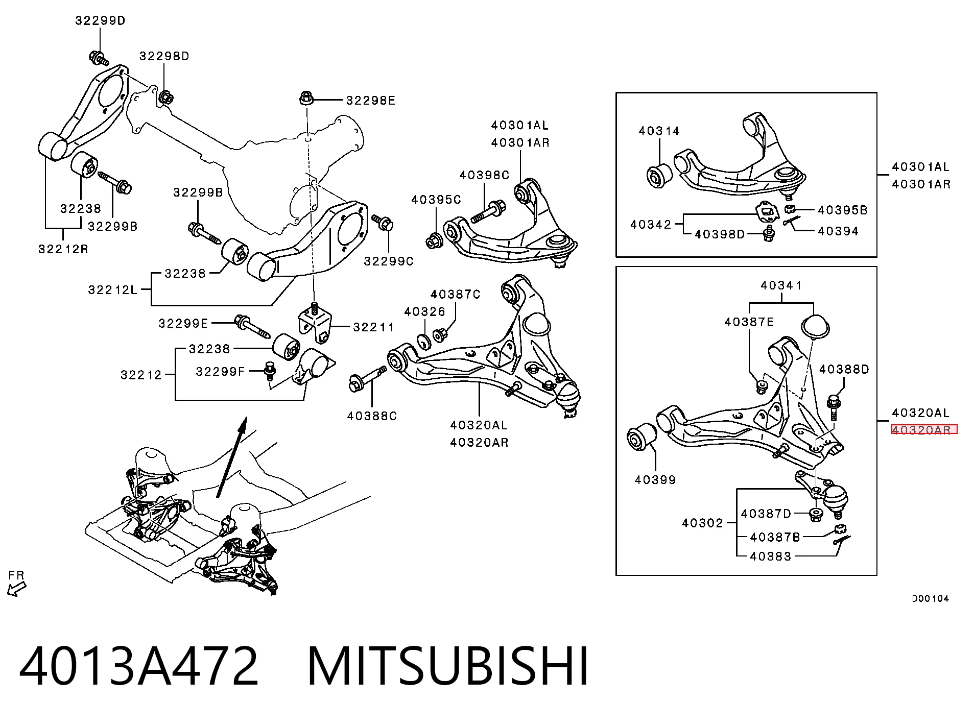 4013A472 Mitsubishi Wahacz zawieszenia przedniego dolny prawy