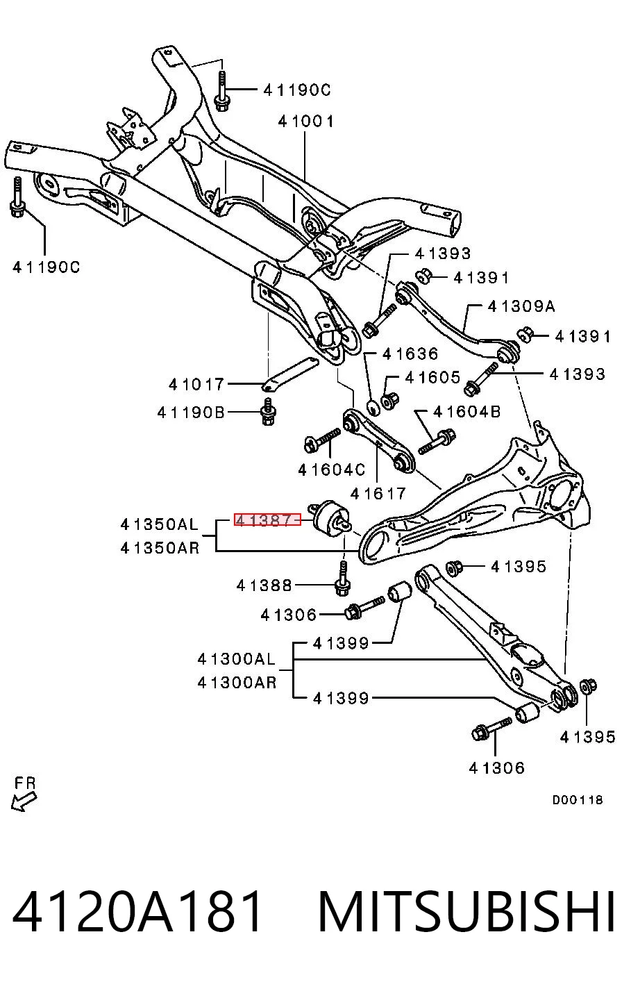 4120A181 Mitsubishi Silentblock tylnego wahacza podłużnego przedni