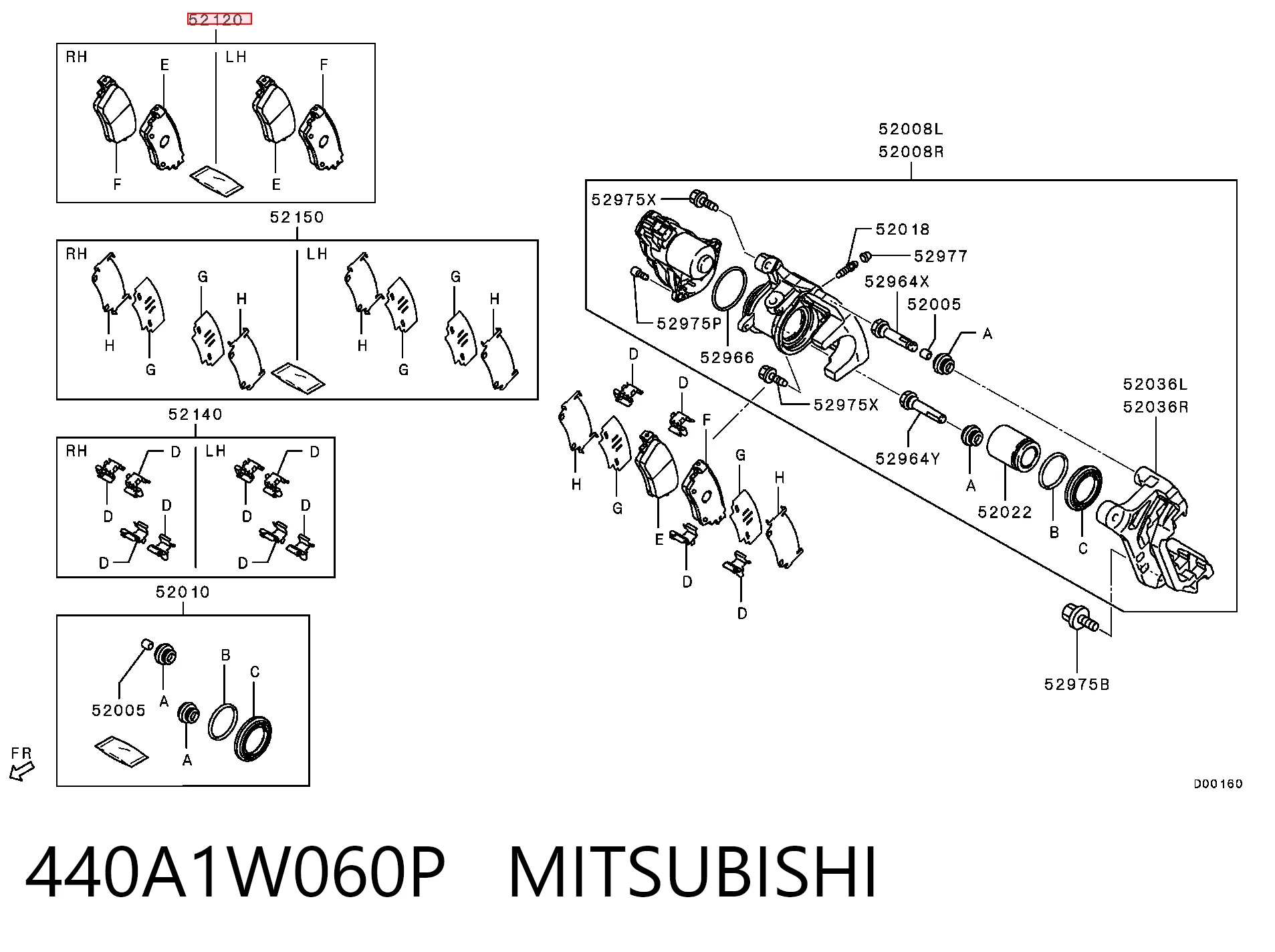 440A1W060P Mitsubishi Okładziny (klocki) do hamulców tarczowych tylne