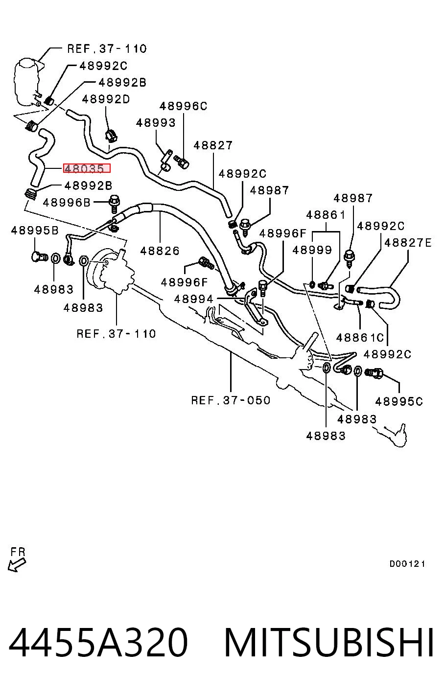 4455A320 Mitsubishi Przewód hydraulicznego układu wspomagania niskiego ciśnienia, od zbiornika do pompy