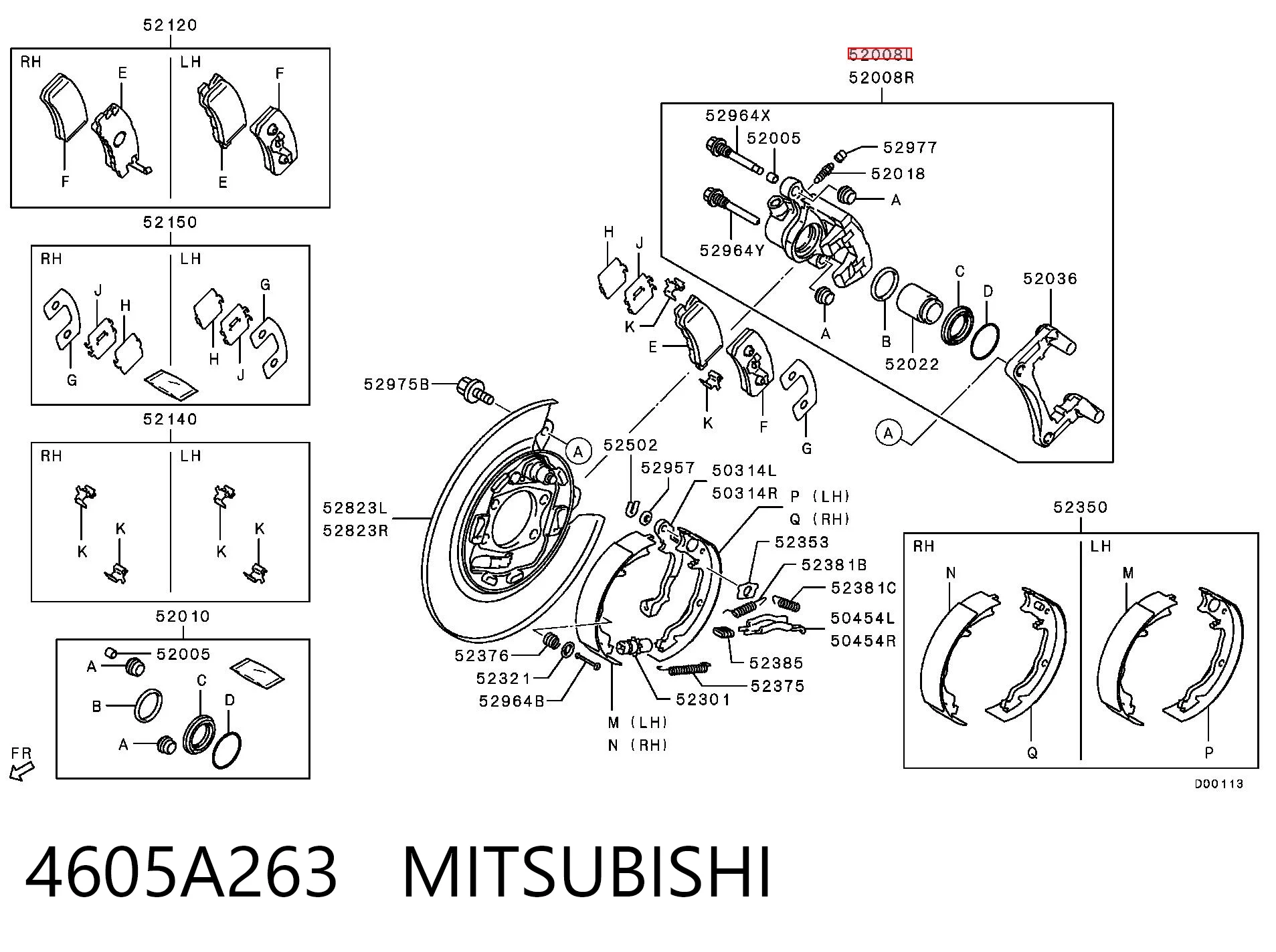 4605A263 Mitsubishi Zacisk hamulcowy tylny lewy