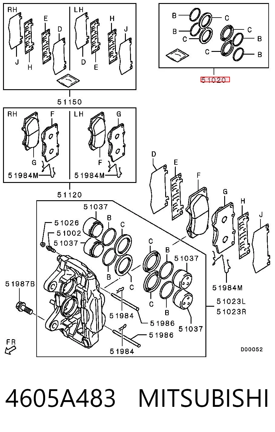 4605A483 Mitsubishi Zestaw naprawczy zacisku hamulcowego przedniego