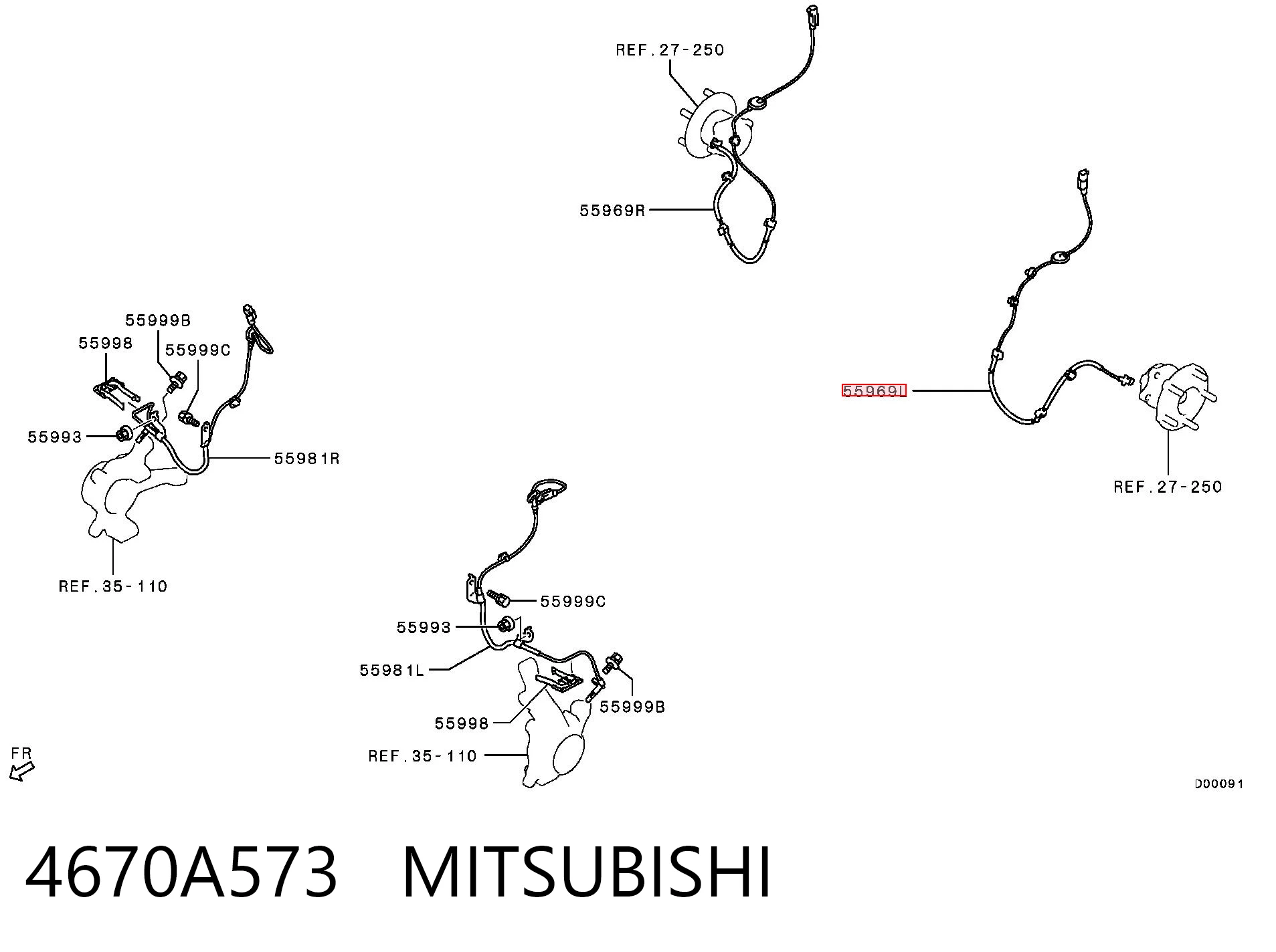 4670A573 Mitsubishi Czujnik ABS tylny lewy