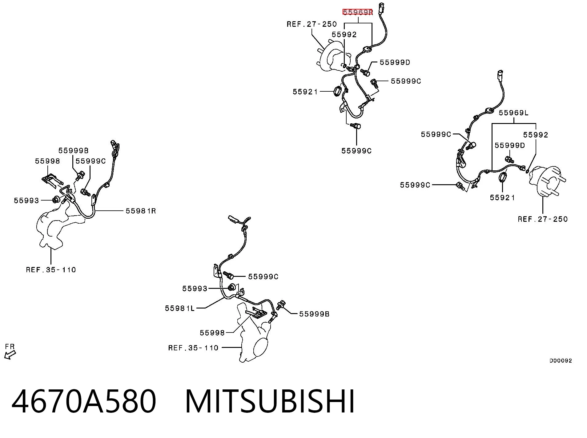4670A580 Mitsubishi Czujnik ABS tylny prawy