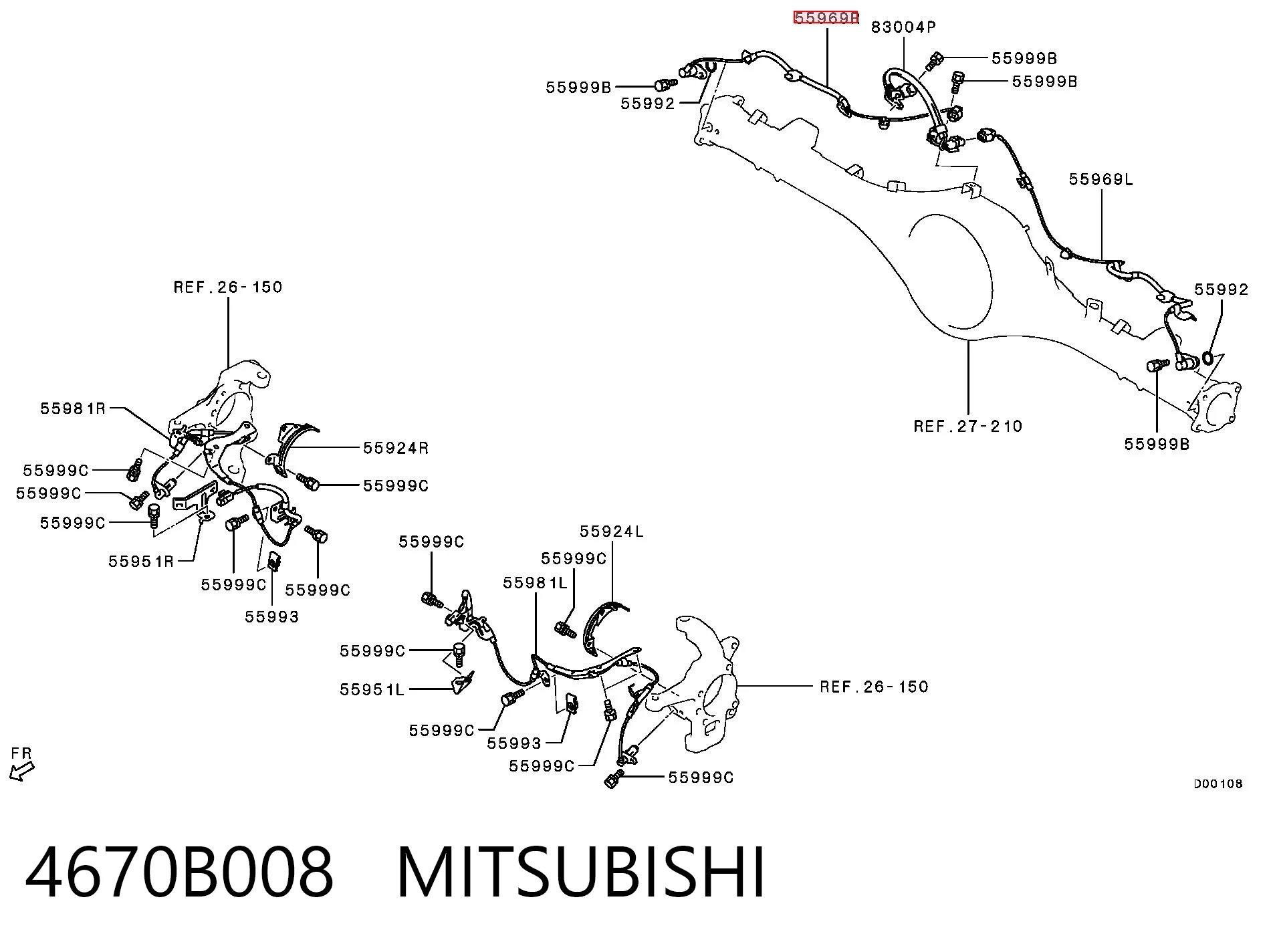 4670B008 Mitsubishi Czujnik ABS tylny prawy