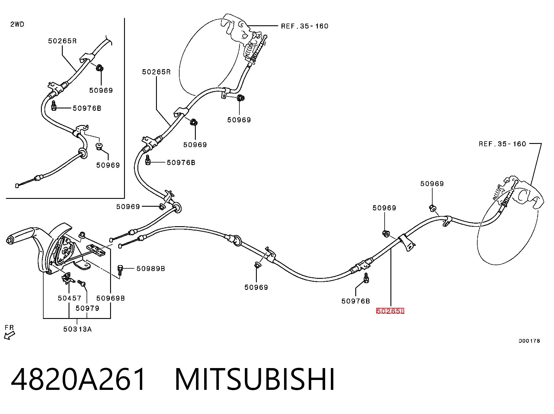 4820A261 Mitsubishi Linka hamulca ręcznego tylna lewa