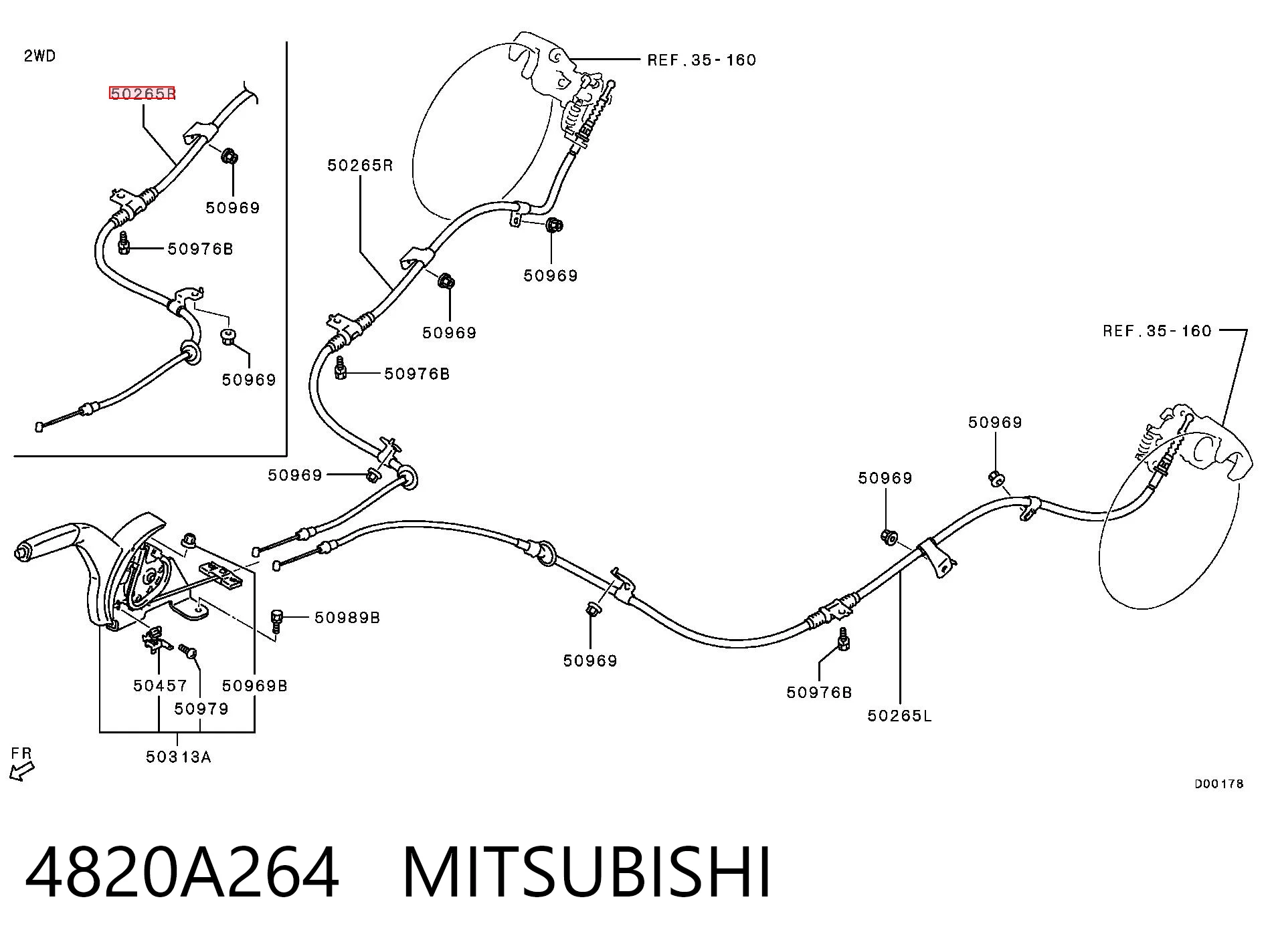4820A264 Mitsubishi Linka hamulca ręcznego tylna prawa