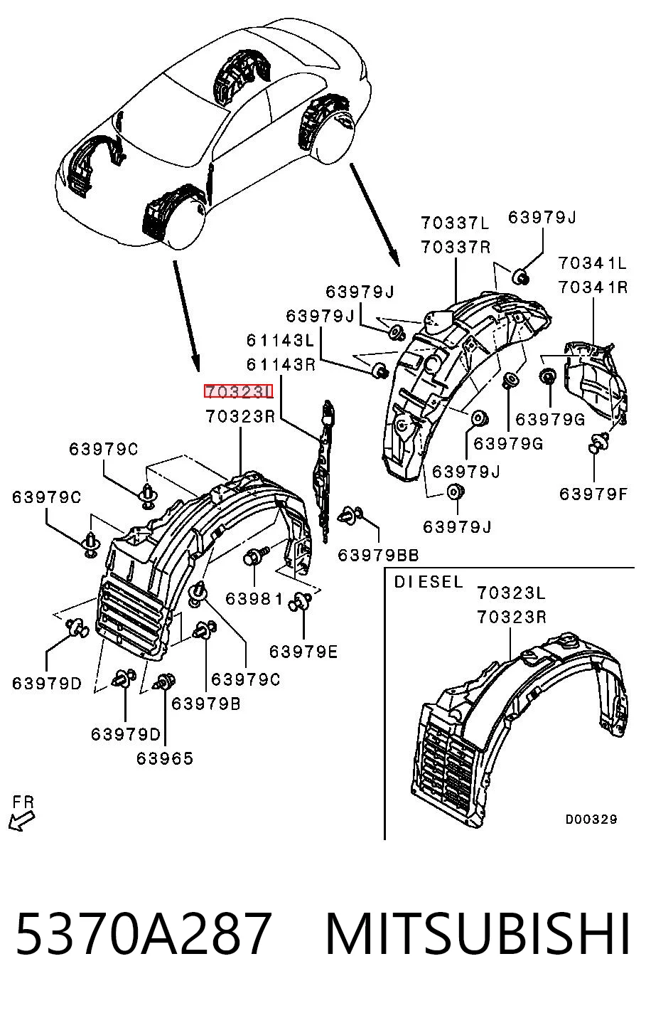 5370A287 Mitsubishi Nadkole błotnika przedniego lewe
