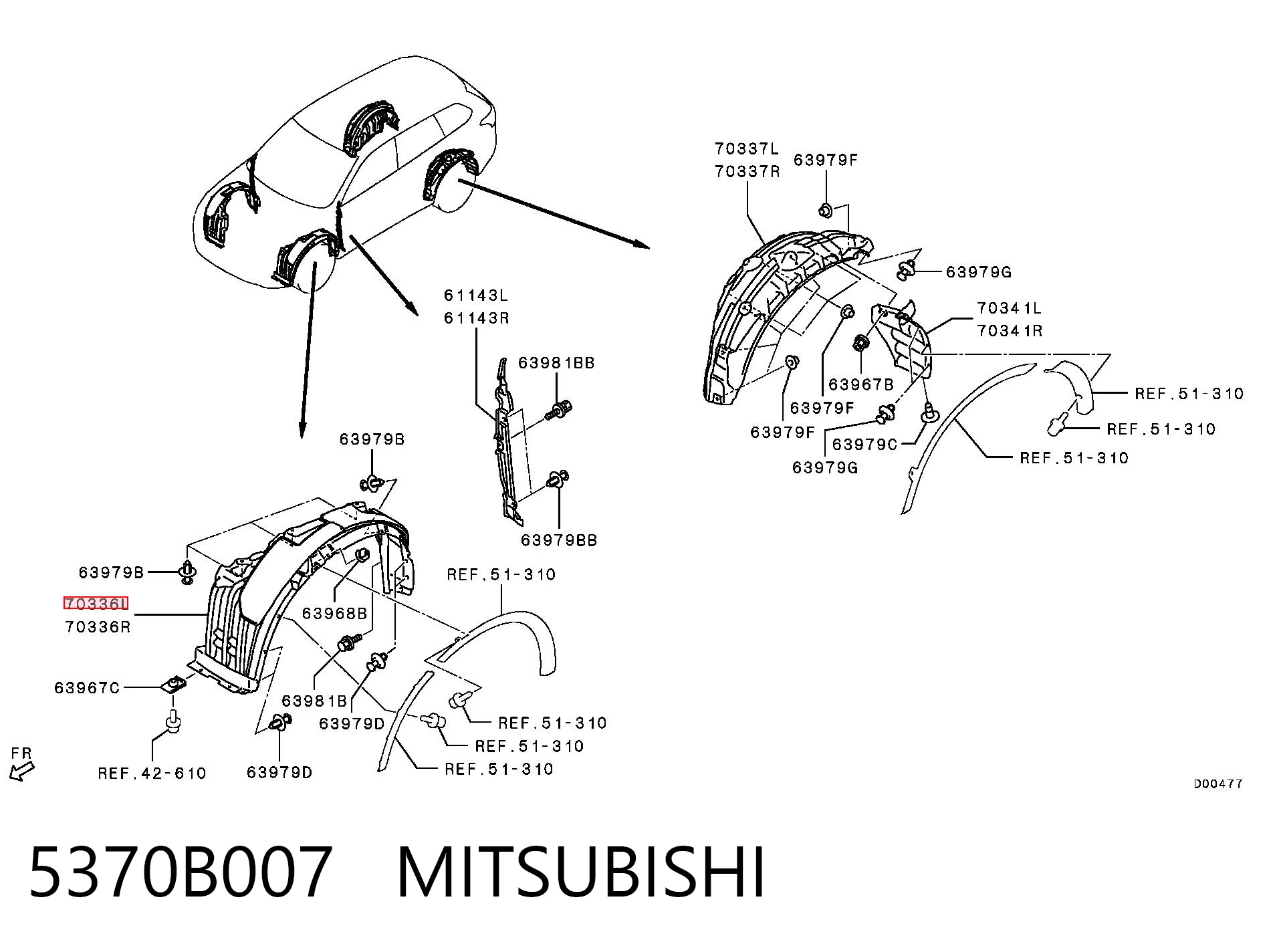 5370B007 Mitsubishi Nadkole błotnika przedniego lewe