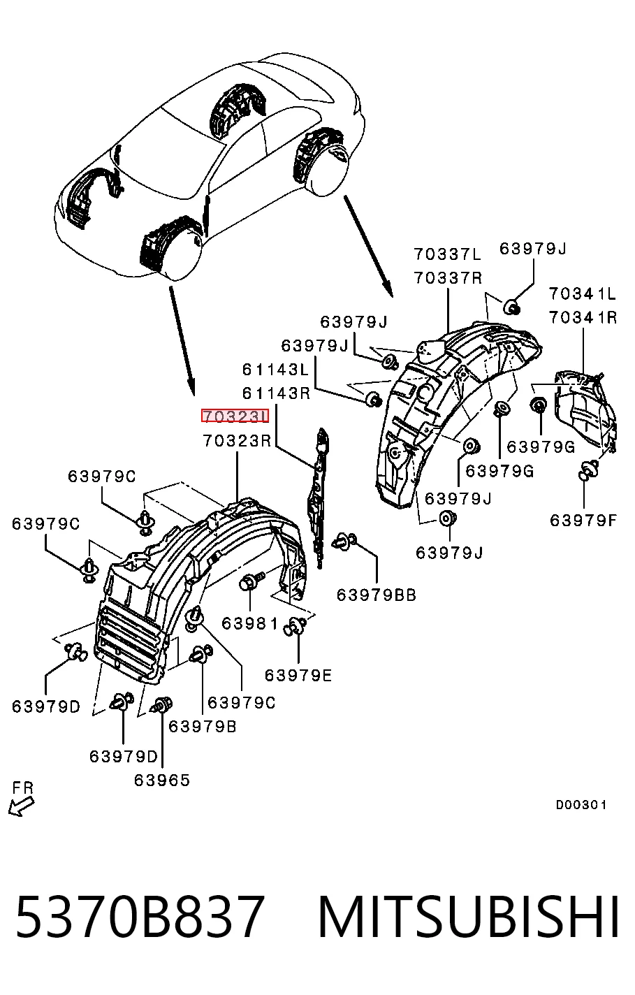 5370B837 Mitsubishi Nadkole błotnika przedniego lewe