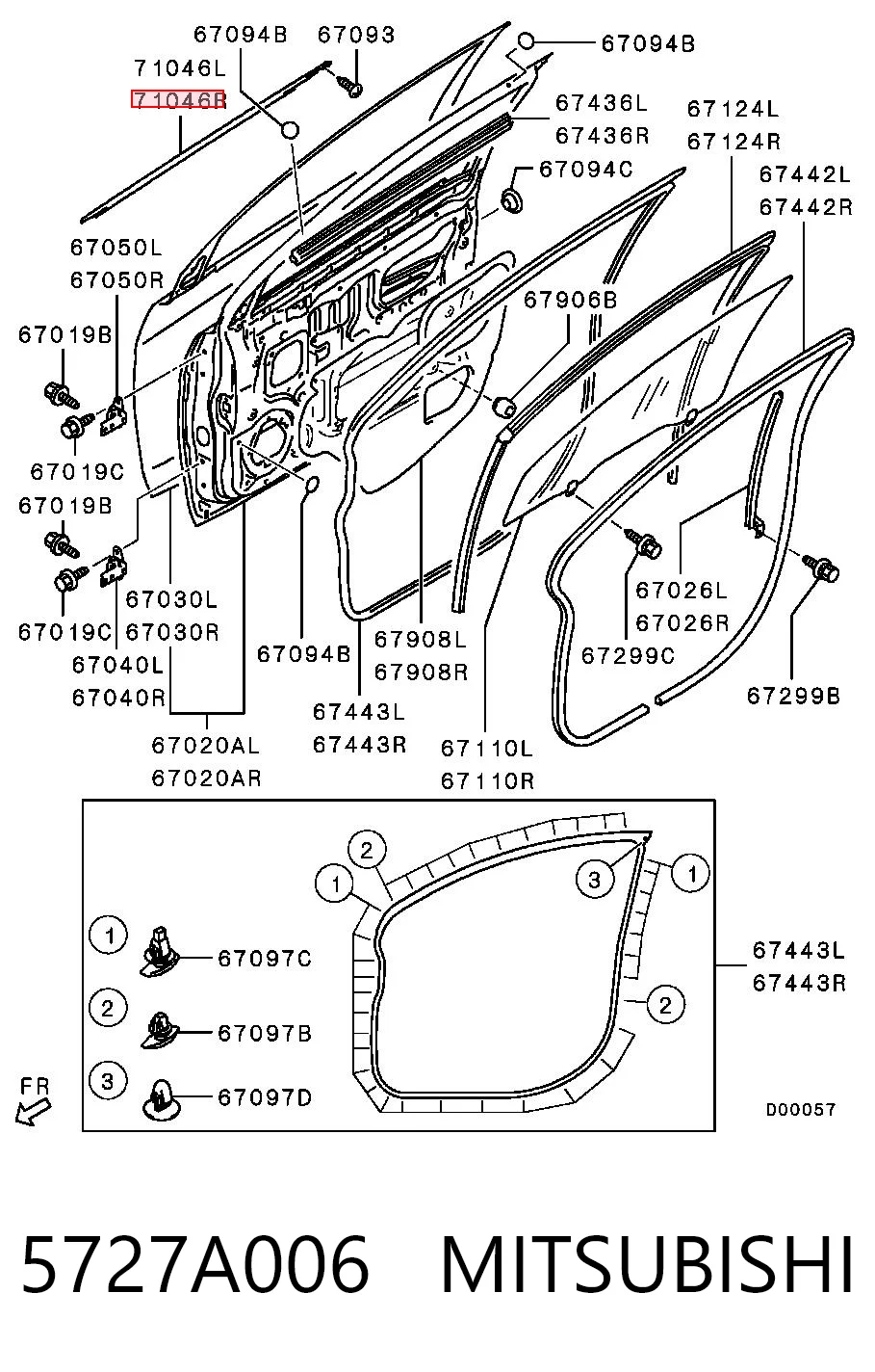 5727A006 Mitsubishi Uszczelnniacz szyby drzwi przednich prawych zewnętrzny (listwa)
