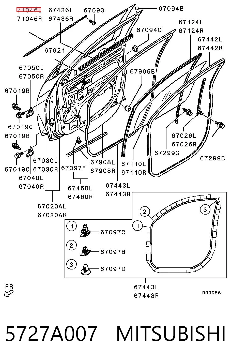 5727A007 Mitsubishi Listwa ochronna szyby opuszczanej drzwi przednich lewych