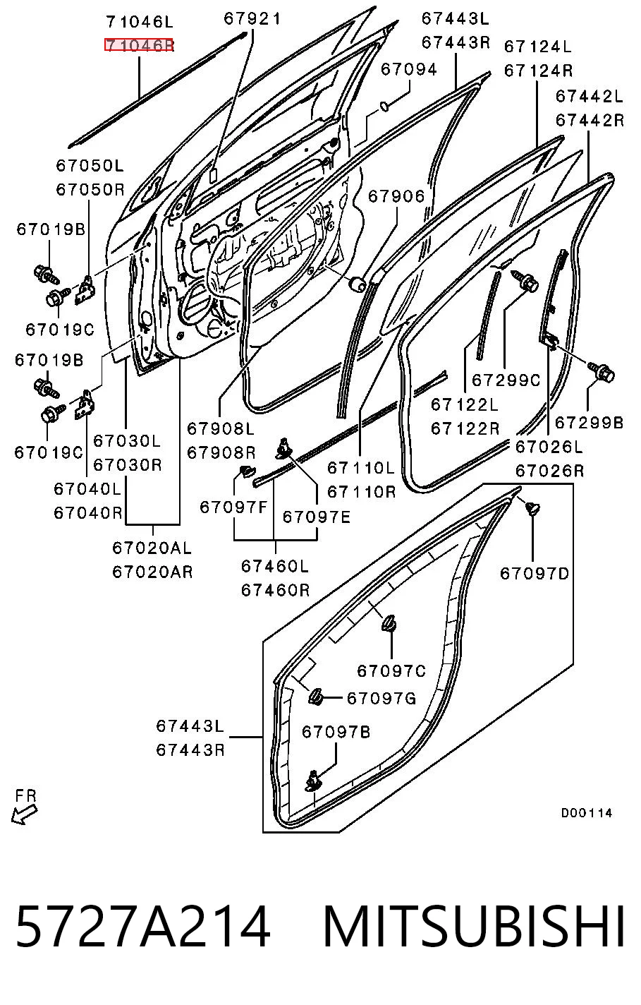 5727A214 Mitsubishi Uszczelnniacz szyby drzwi przednich prawych zewnętrzny (listwa)
