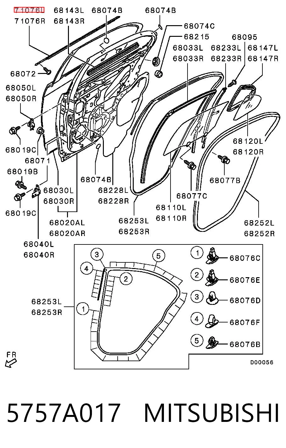 5757A017 Mitsubishi Listwa ochronna szyby opuszczanej drzwi tylnych lewych
