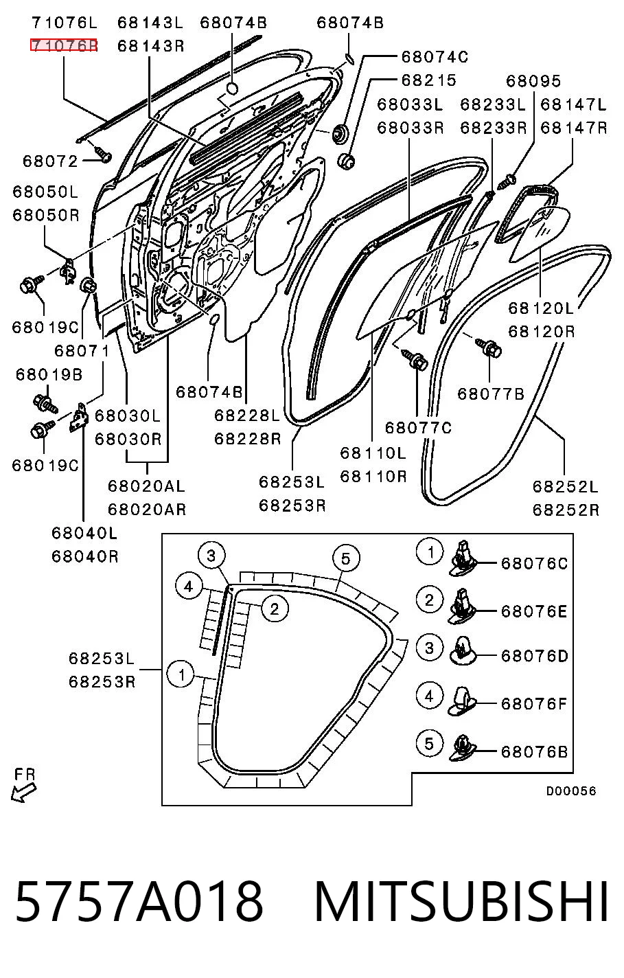 5757A018 Mitsubishi Listwa ochronna szyby drzwi tylnych prawych