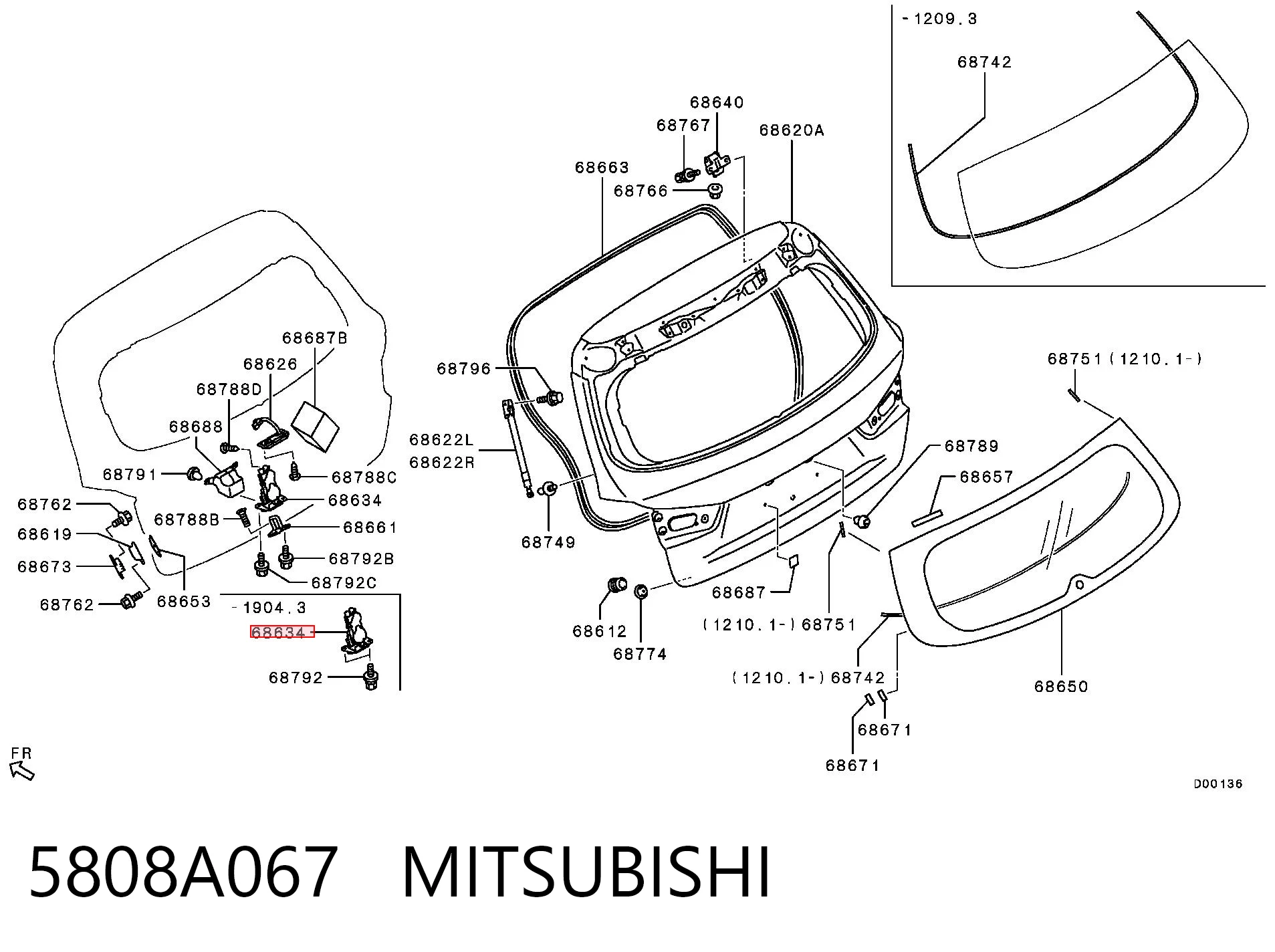 5808A067 Mitsubishi Zamek klapy bagażnika (3/5 drzwi tylnych)