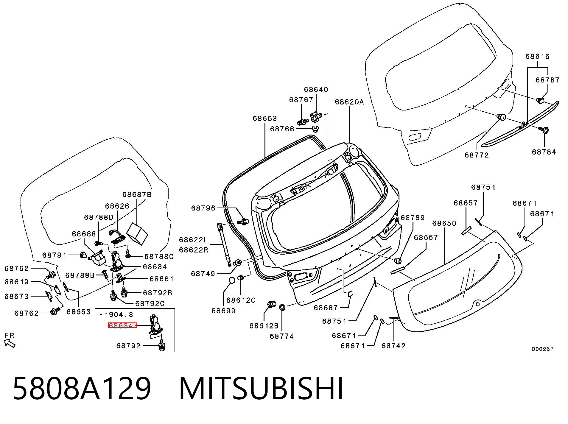 5808A129 Mitsubishi Zamek klapy bagażnika (3/5 drzwi tylnych)