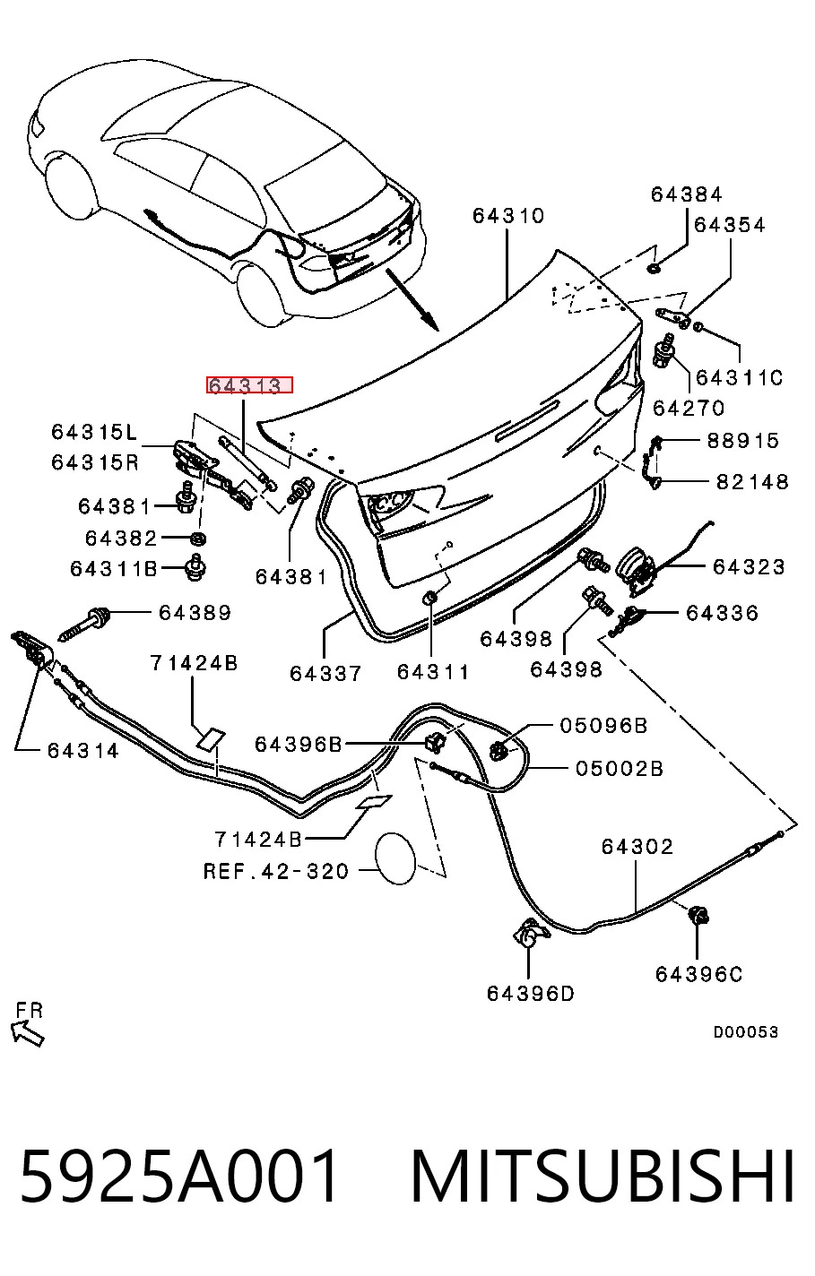 5925A001 Mitsubishi Amortyzator klapy bagażnika (3/5 drzwi-tylnych)