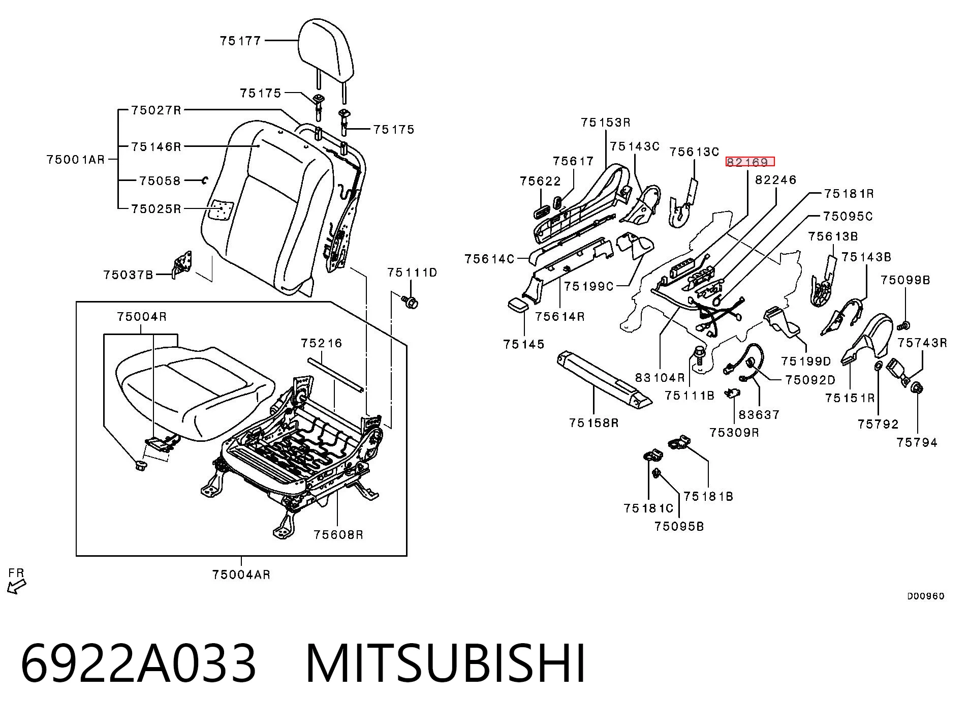 6922A033 Mitsubishi Mechanizm przyciskowy regulacji fotela