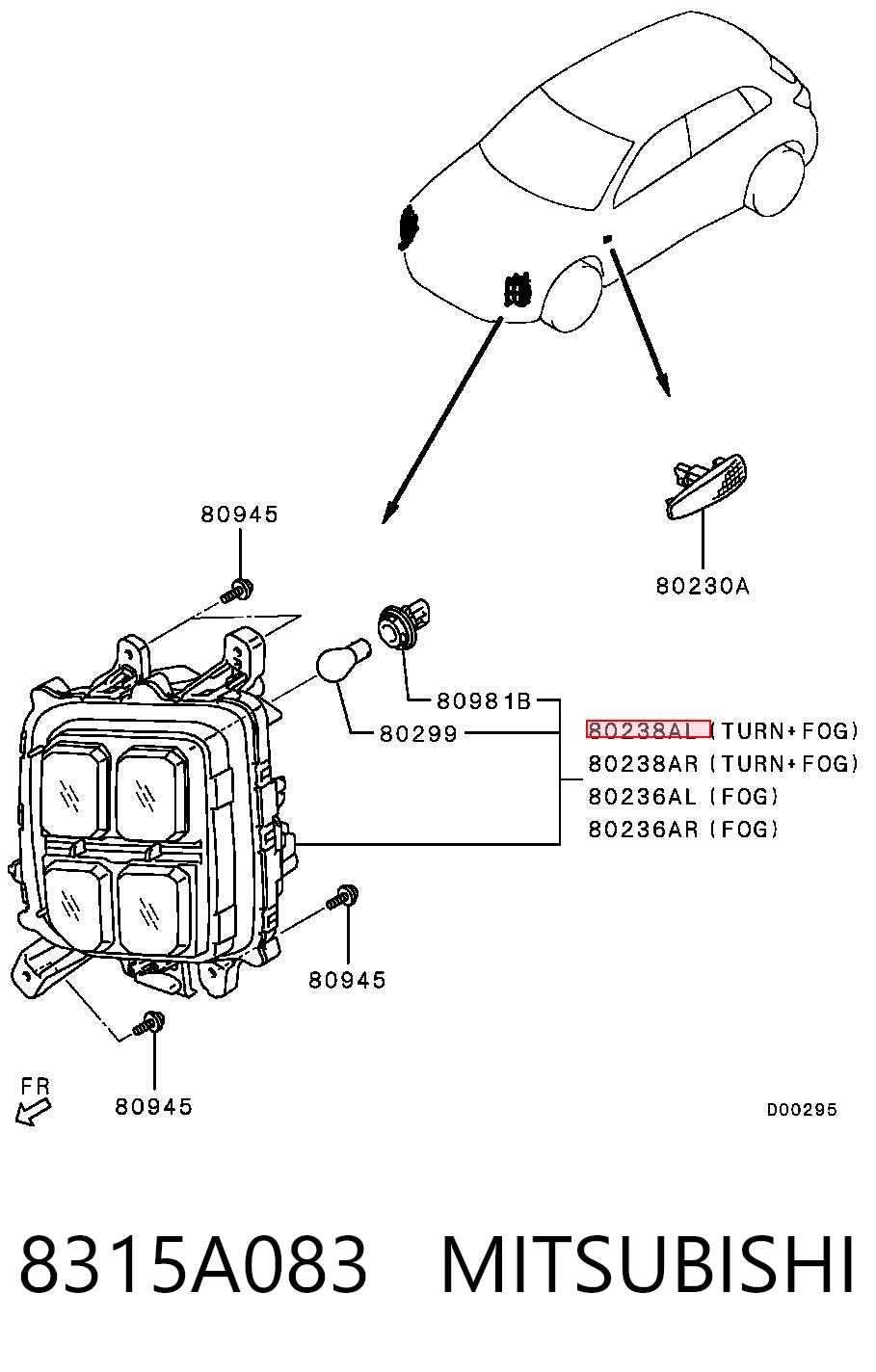Lampa przeciwmgielna lewa do Mitsubishi ASX  GA