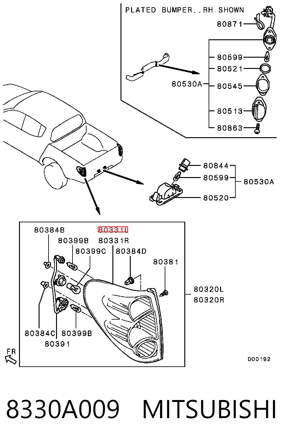8330A009 Mitsubishi Lampa zespolona tylna lewa