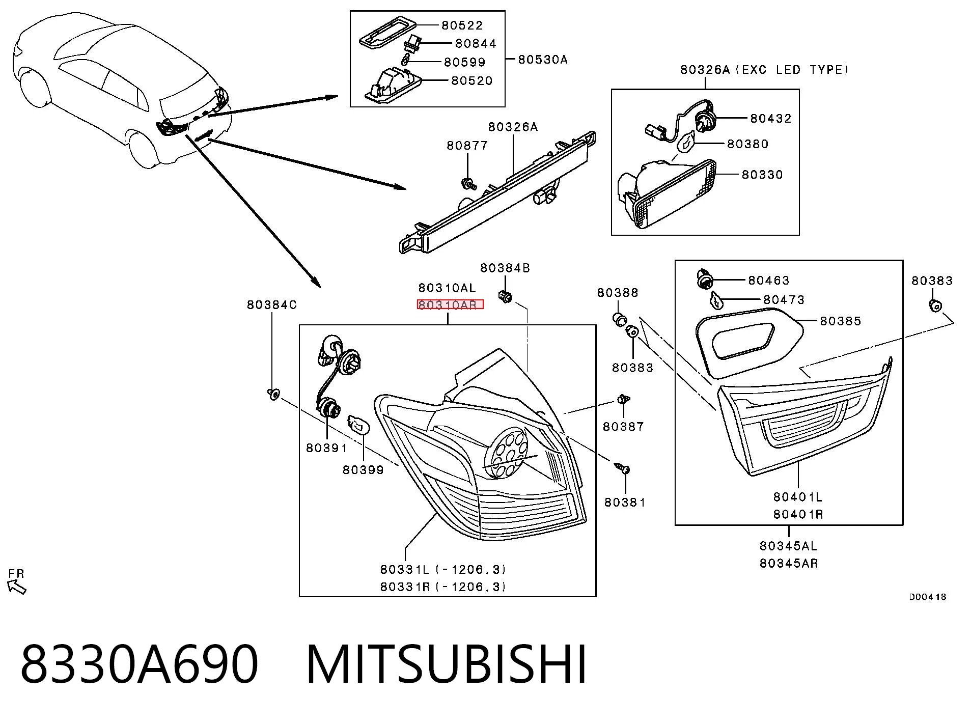 8330A690 Mitsubishi Lampa zespolona tylna prawa zewnętrzna