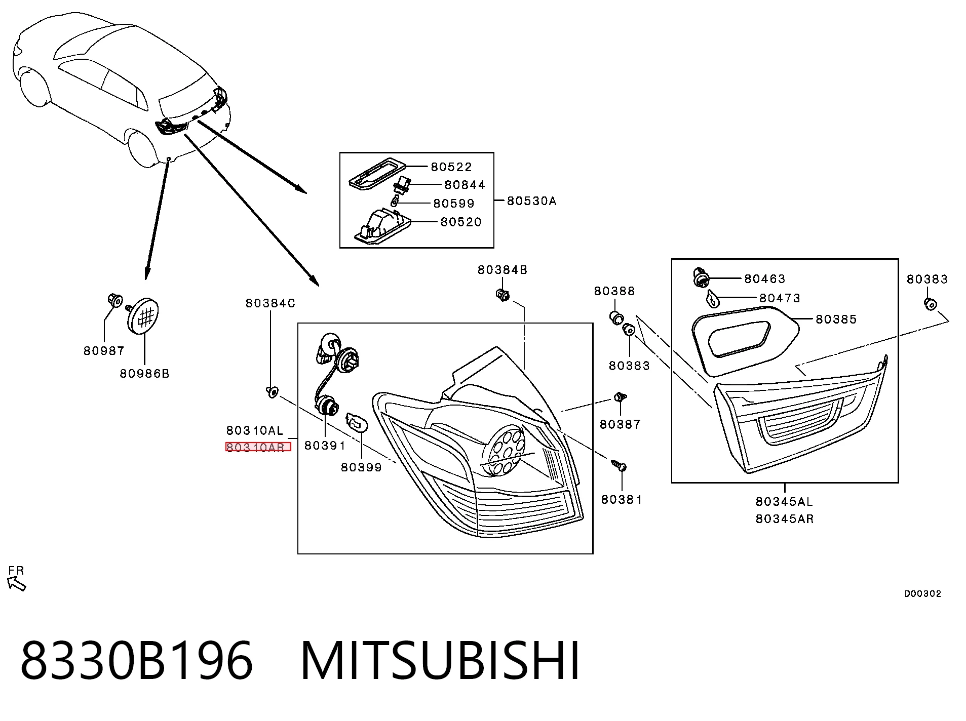 8330B196 Mitsubishi Lampa zespolona tylna prawa