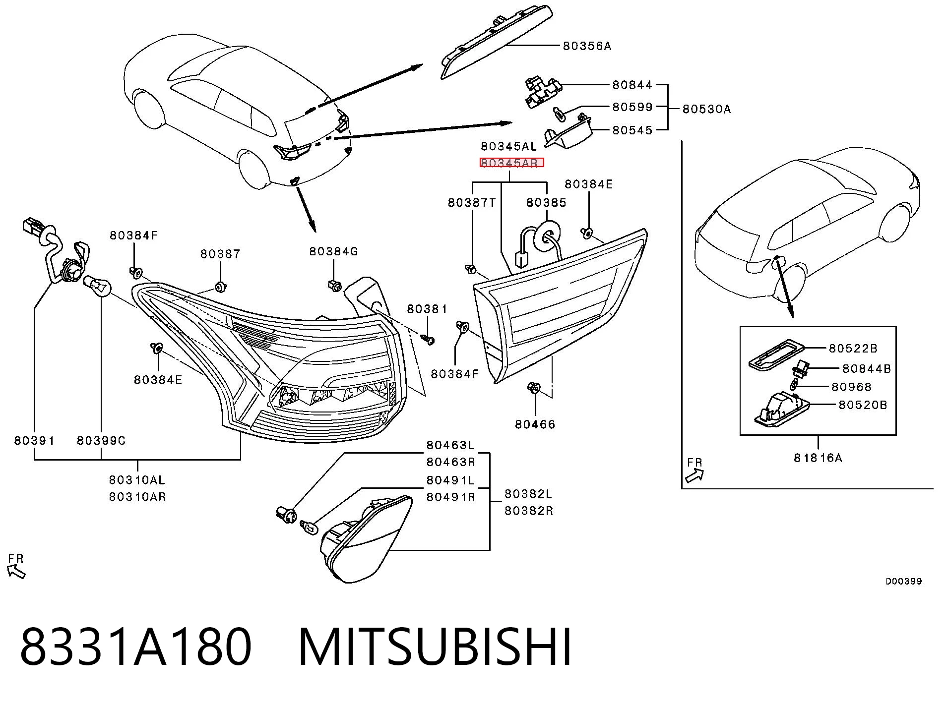8331A180 Mitsubishi Lampa zespolona tylna prawa wewnętrzna