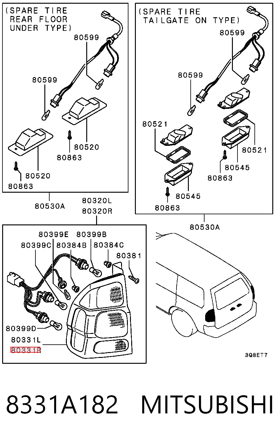 Lampa zespolona tylna prawa Mitsubishi Pajero SPORT I SUV (K90) (1996 - 2009) cena, od 90,08 USD