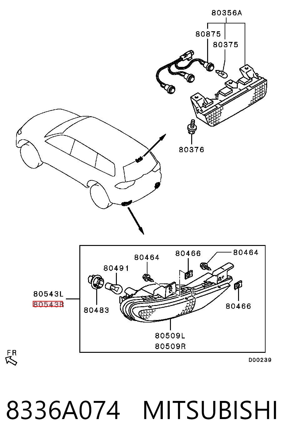 8336A074 Mitsubishi Lampa zespolona zderzaka tylnego prawa