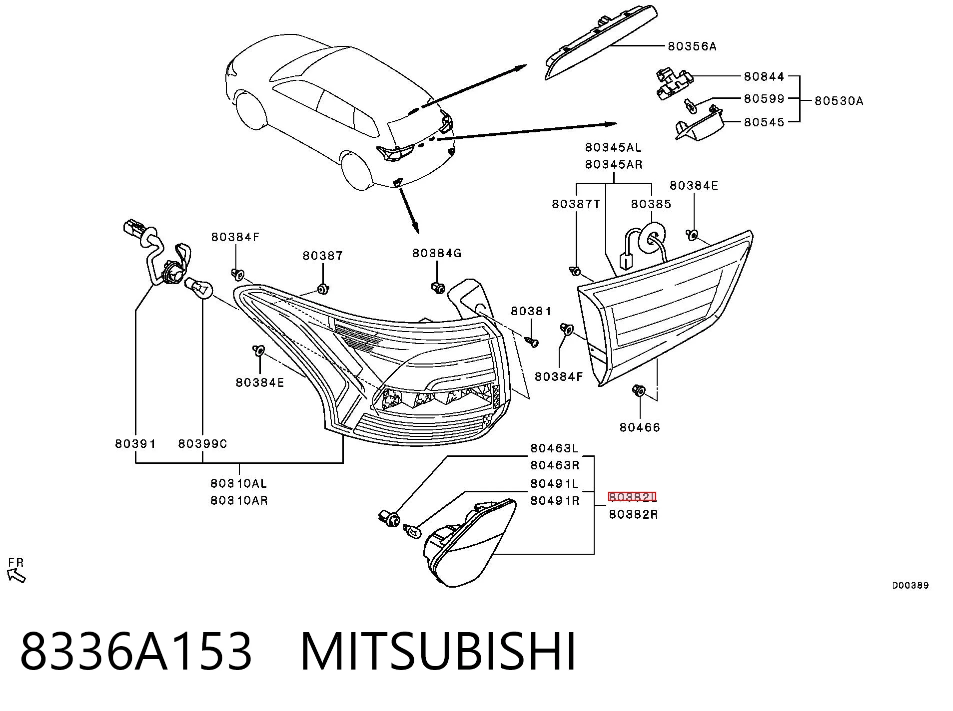 8336A153 Mitsubishi Przednia lampa przeciwmgielna tylna lewa