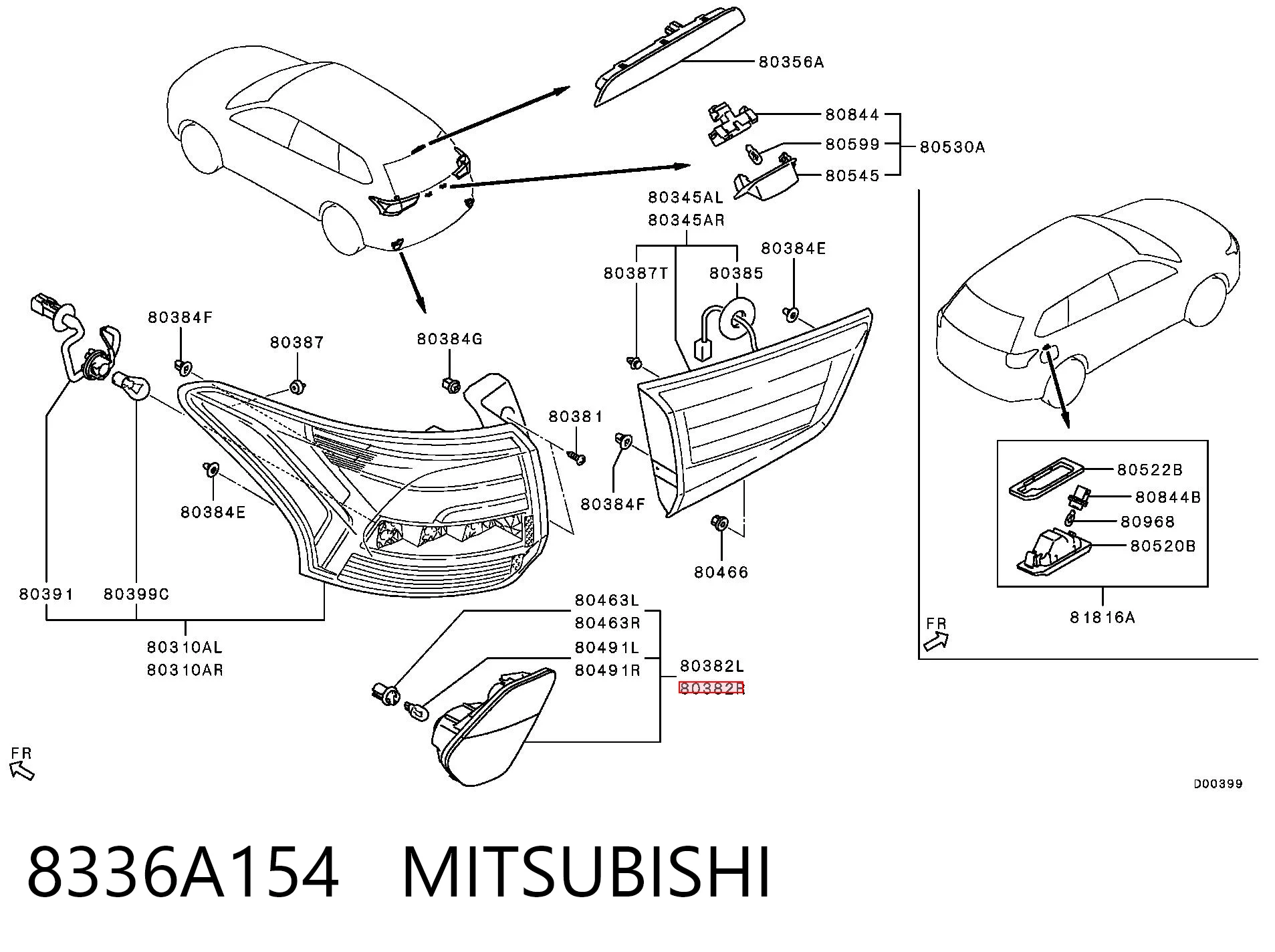 8336A154 Mitsubishi Lampa zespolona zderzaka tylnego prawa