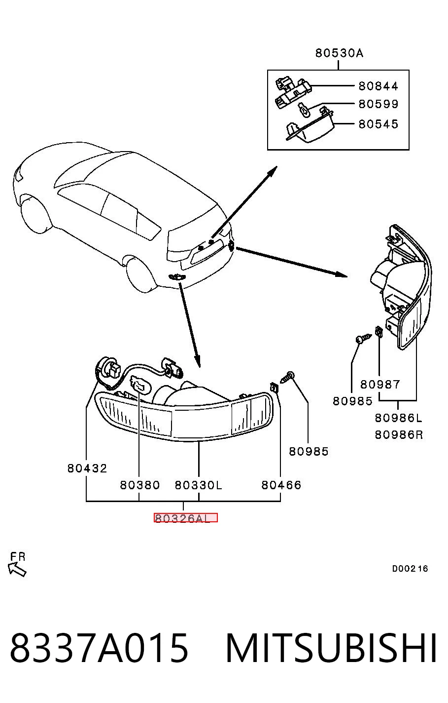 8337A015 Mitsubishi Lampa odblaskowa zderzaka tylnego lewa