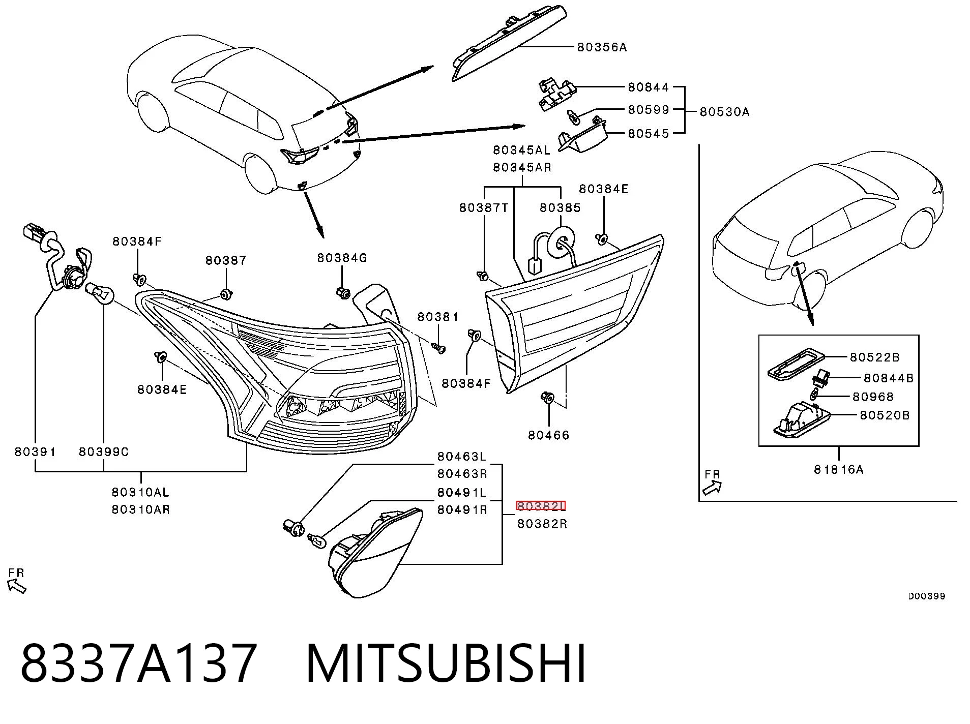 8337A137 Mitsubishi Przednia lampa przeciwmgielna tylna lewa