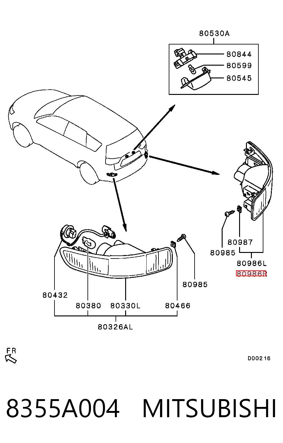 8355A004 Mitsubishi Lampa odblaskowa zderzaka tylnego prawa