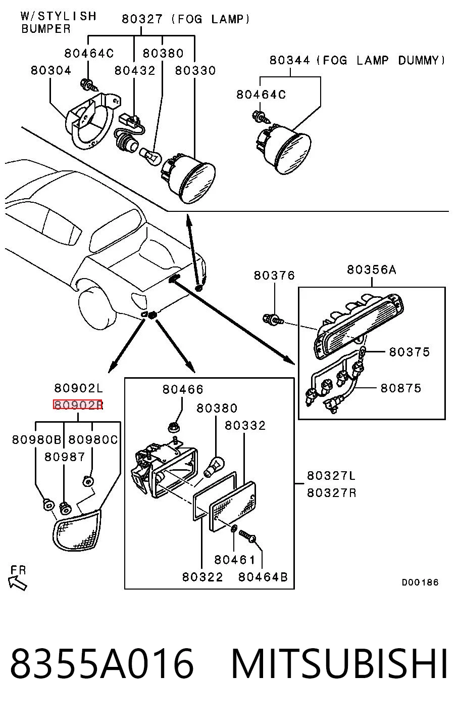 8355A016 Mitsubishi Lampa odblaskowa zderzaka tylnego prawa