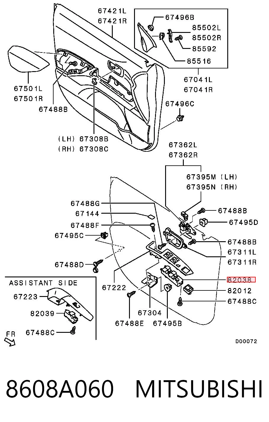8608A060 Mitsubishi Panel przyciskowy sterowania podnośnikiem szyby przedni lewy
