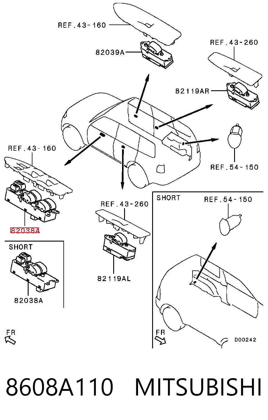 8608A110 Mitsubishi Panel przyciskowy sterowania podnośnikiem szyby przedni lewy