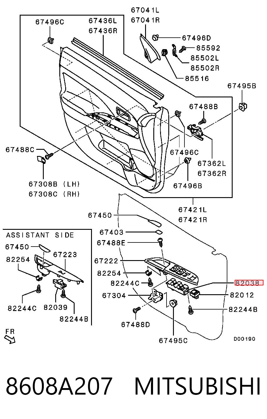 8608A207 Mitsubishi Panel przyciskowy sterowania podnośnikiem szyby przedni lewy