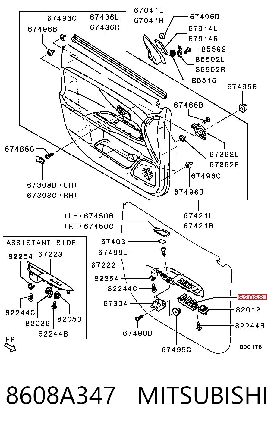8608A347 Mitsubishi Panel przyciskowy sterowania podnośnikiem szyby przedni lewy