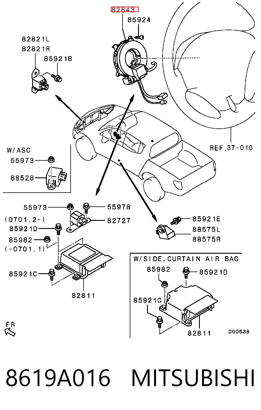 8619A016 Mitsubishi Pierścień kontaktowy AIRBAG, taśma kierownicy