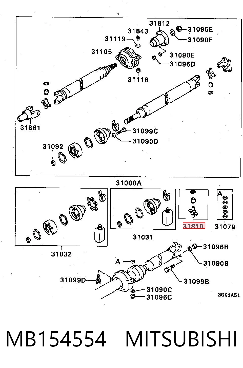 Krzyżak wału Cardana tylnego do Mitsubishi Eclipse D22A, D27A
