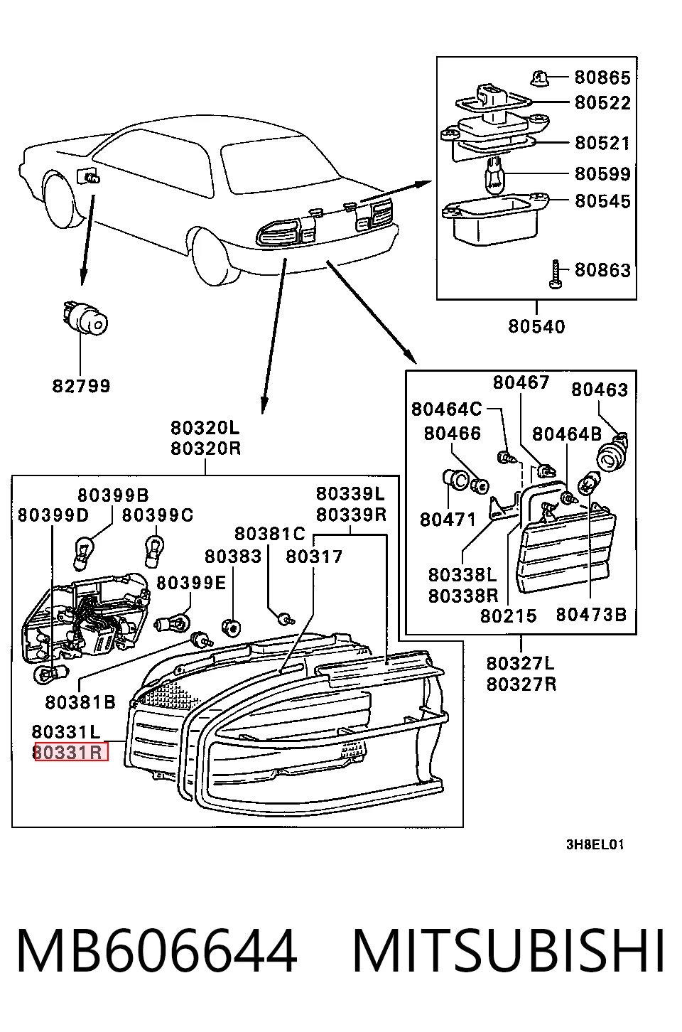 Lampa zespolona tylna prawa do Mitsubishi Galant VI E3A