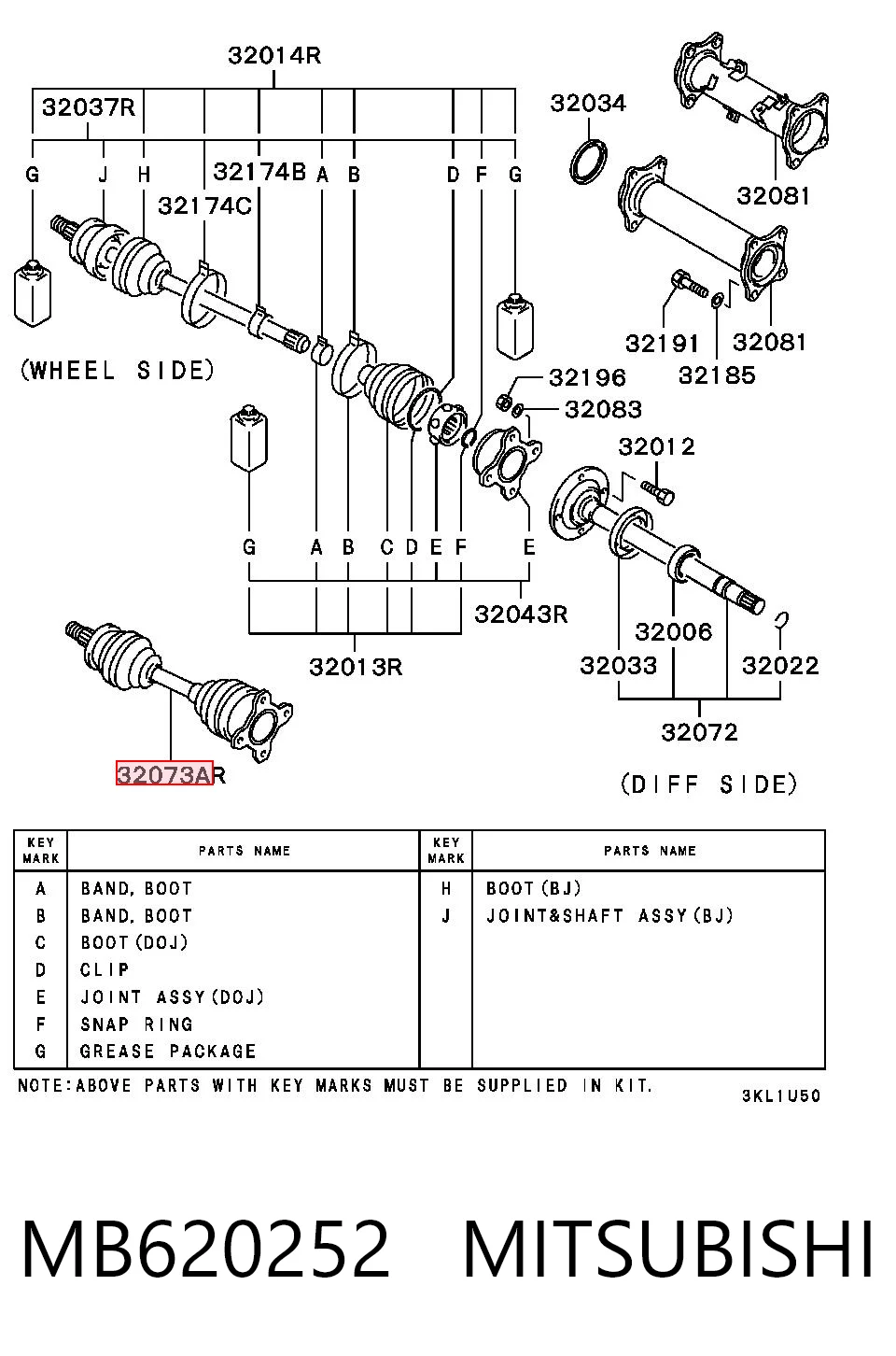 Półoś napędowa przednia prawa Mitsubishi Pajero SPORT I SUV (K90) (1996 - 2009) cena, od 121,28 USD