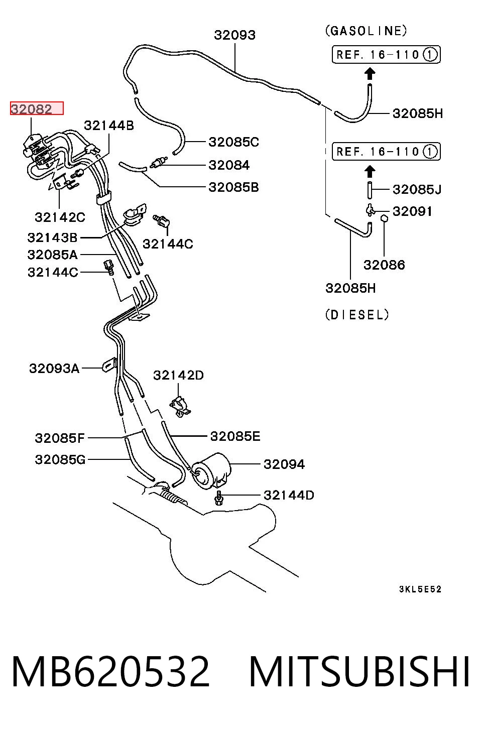 MB620532 Mitsubishi Zawór próżniowy załączania przedniego napędu
