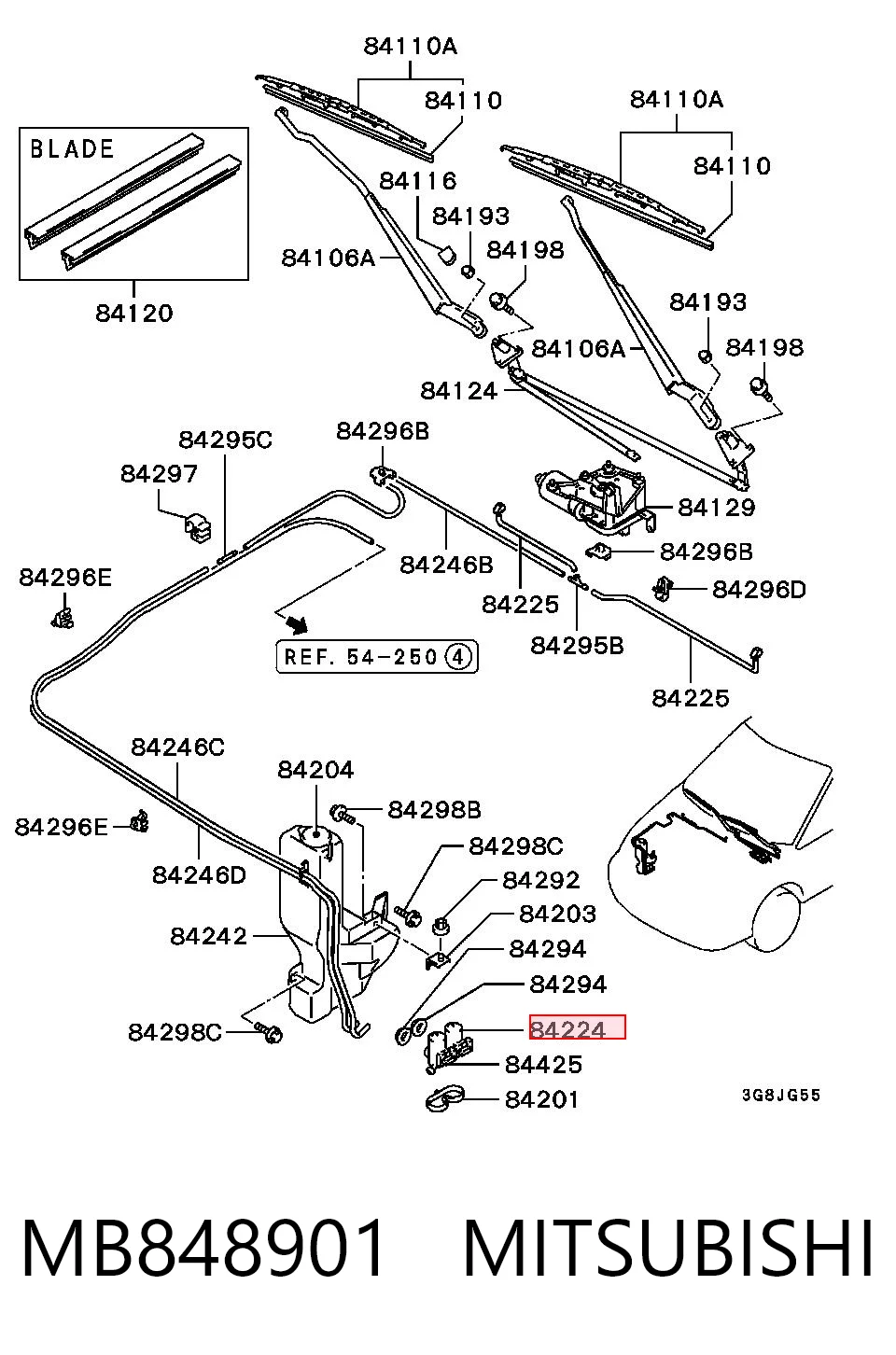 MB848901 Mitsubishi Pompka spryskiwacza szyby przedniej
