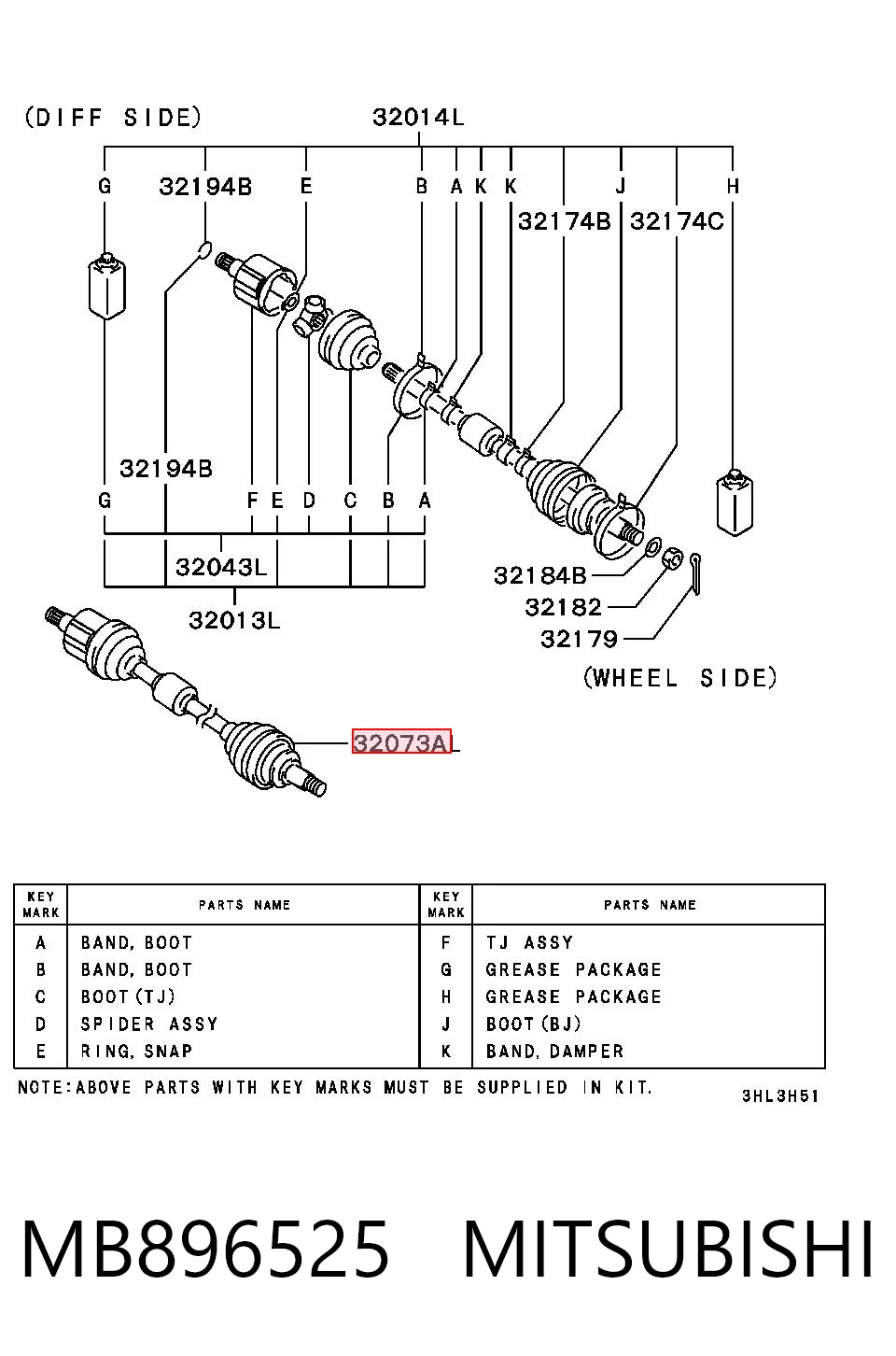 Do koszyka Przegub homokinetyczny przedni zewnętrzny Mitsubishi Lancer V CB, CD, CE