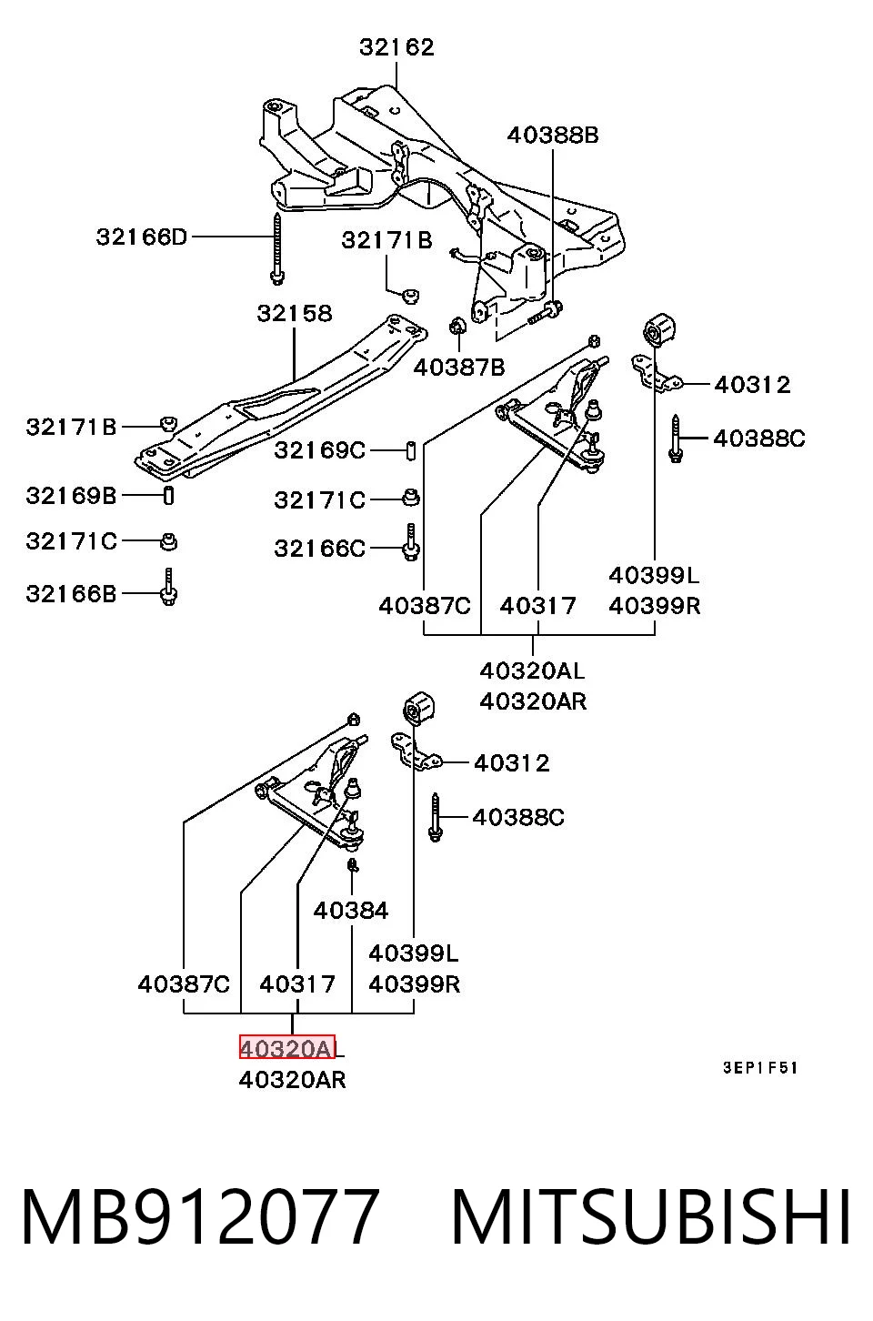 Do koszyka Wahacz zawieszenia przedniego dolny lewy Mitsubishi Lancer V CB, CD, CE