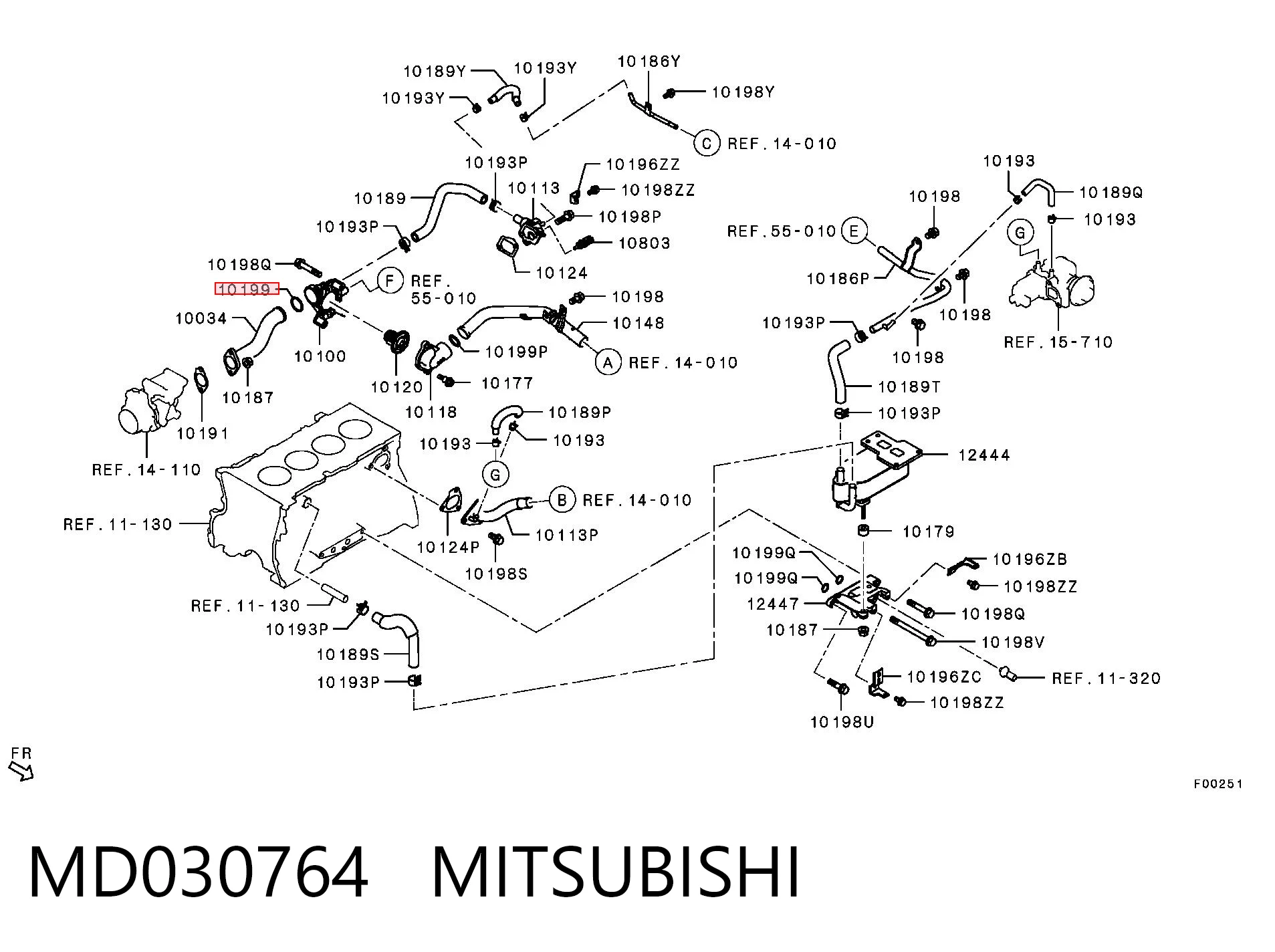 MD030764 Mitsubishi Uszczelka kołnierza (trójnika) układu chłodzenia